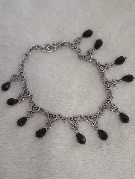 Brighton Jewelry - BRIGHTON Silver Heartcharms With Black Teardrops Bracelet